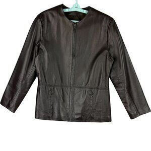 Massini Women's Genuine Leather Dark Brown Jacket Size M Full Lined Zip Closure